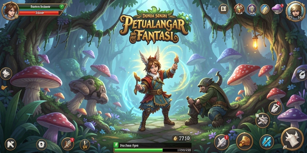 Screenshot gameplay 2739 menampilkan karakter berpetualang di hutan lebat.