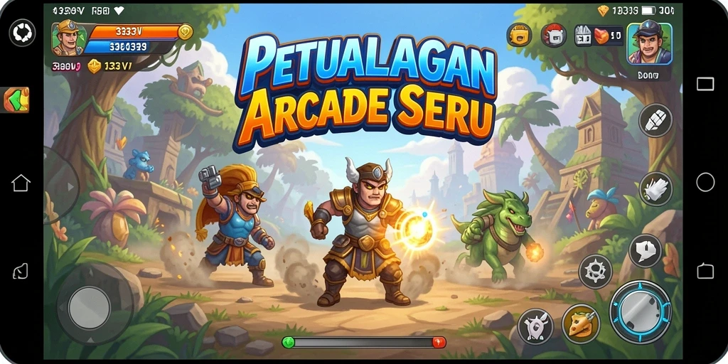 Tampilan gameplay seru 333V dengan rintangan dan karakter unik.