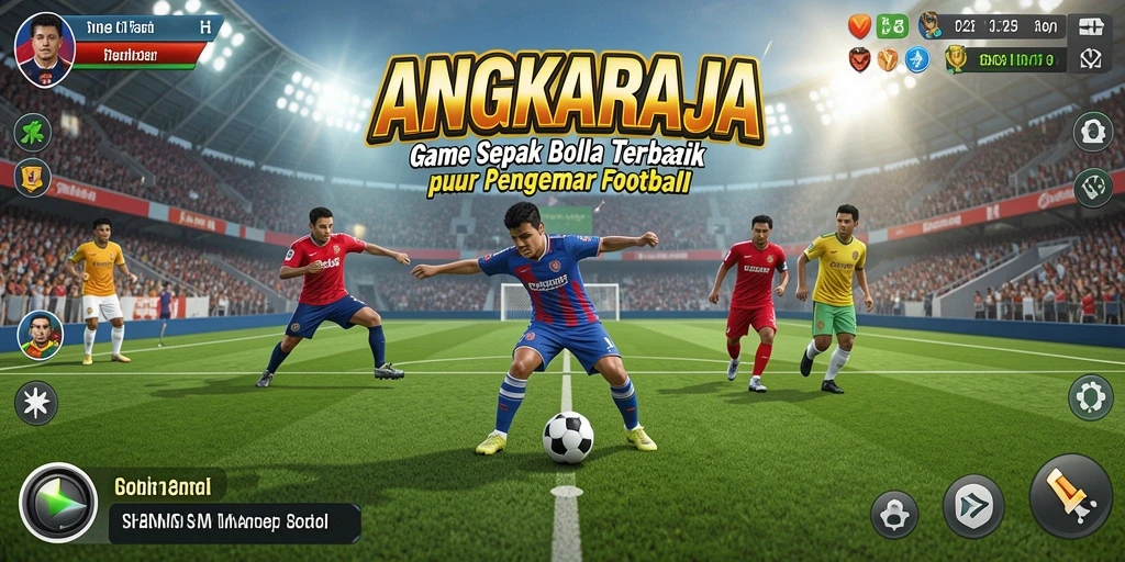 Tangkapan layar bermain ANGKARAJA menunjukkan aksi sepak bola yang seru dan intens.