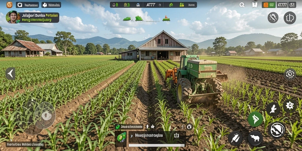 Screenshot menampilkan gameplay pertanian dengan grafik menawan.