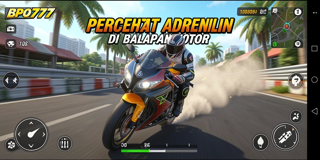 Gameplay BPO777 yang menegangkan di trek balapan motor.