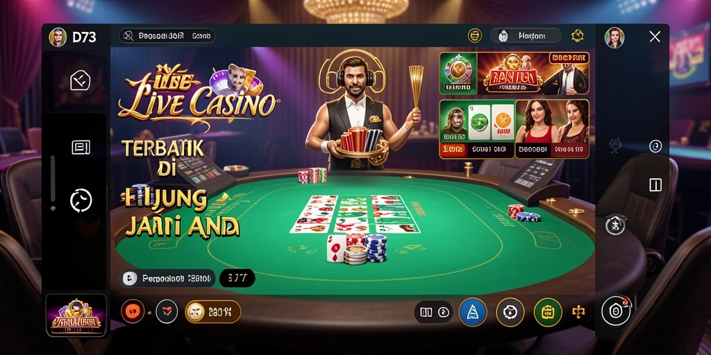 Screenshot gameplay D73 menampilkan suasana Live Casino yang mendebarkan.