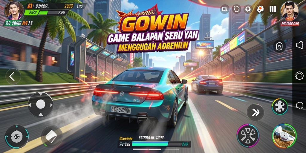 Tangkapan layar GOWIN menunjukkan intensitas balapan yang seru dan grafik yang memukau.