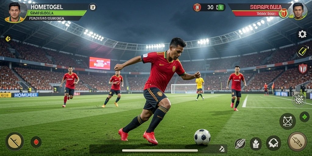 Tampilan menarik dari gameplay HOMETOGEL yang penuh aksi sepak bola.
