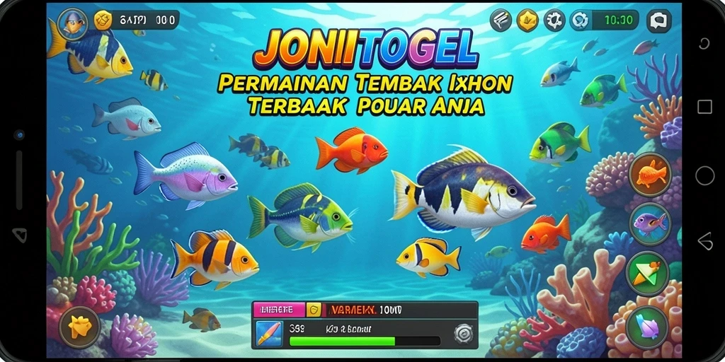 Tampilan gameplay seru di JONITOGEL dengan berbagai ikan.