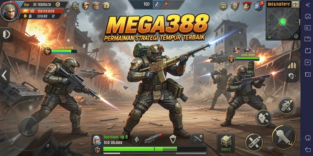 Tangkapan layar utama MEGA388 menampilkan aksi pertempuran yang mendebarkan.