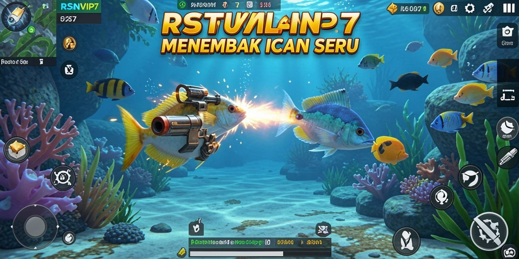 Screenshot gameplay RSNVIP7 menampilkan aksi seru menembak ikan.