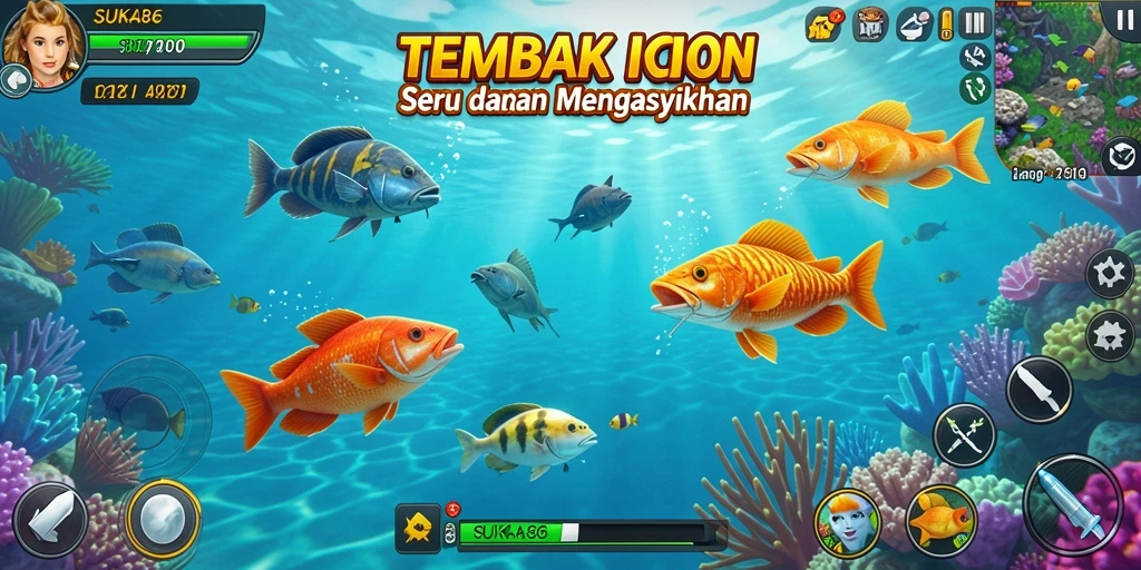Tampilan gameplay <strong>SUKA86</strong> saat menangkap ikan yang berwarna-warni.