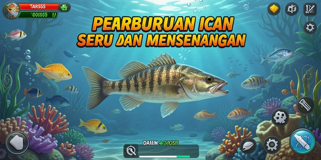 Screenshot TAR555 menampilkan aksi seru menembak ikan dengan efek visual yang menarik.